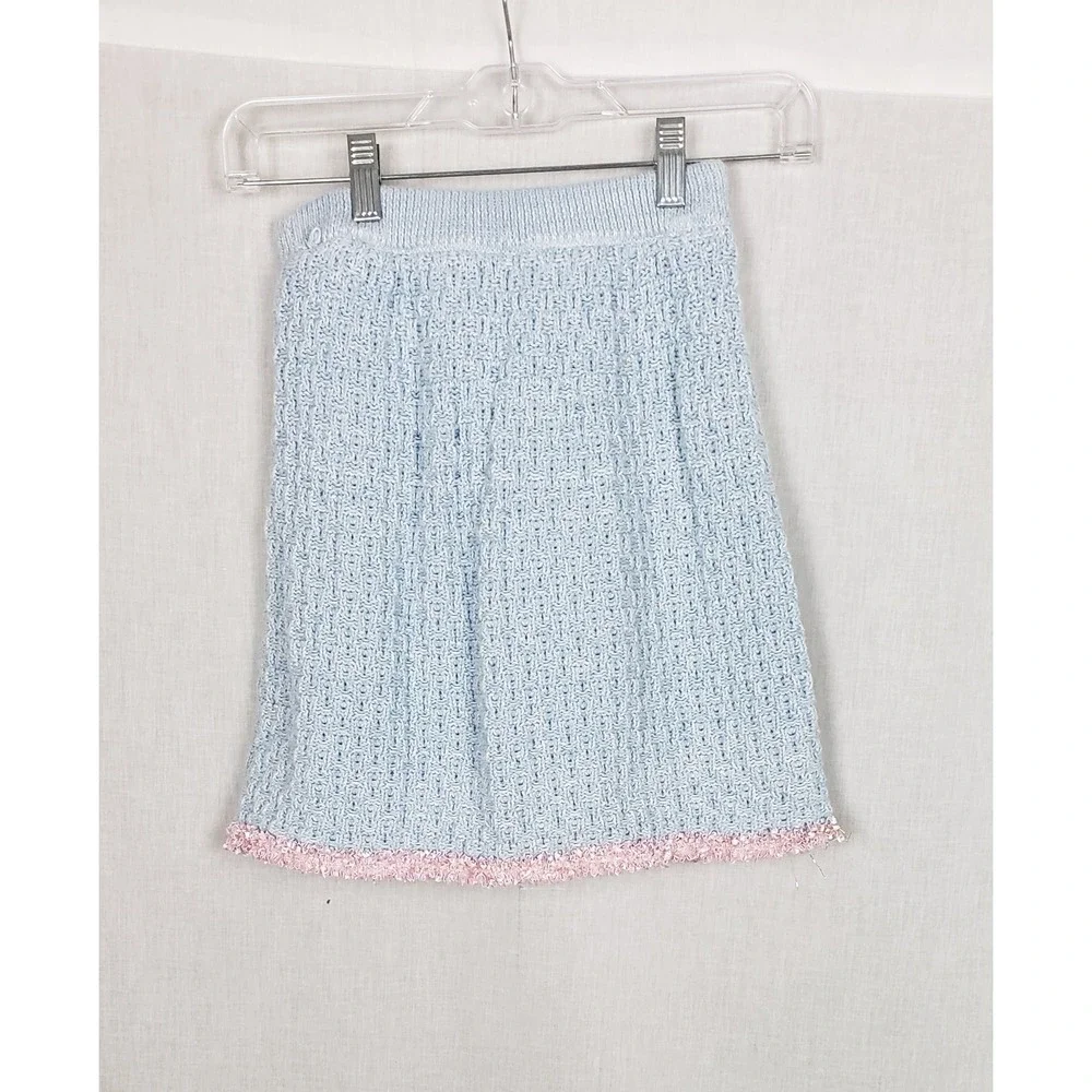 Angel's Face Baby Blue Pink Trim Knit Cardigan Skirt Set 3T 4T Easter Sunday‎
